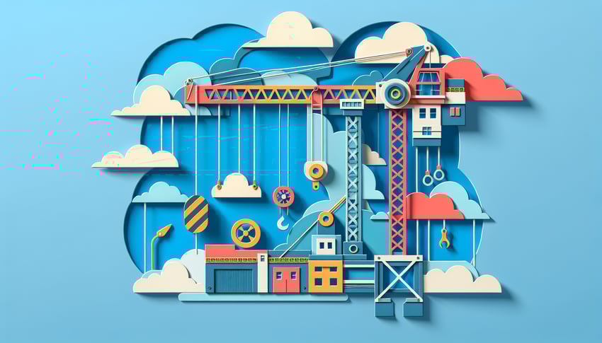 Paper art illustration featuring a crane and checklist for crane inspection article FormCreatorAI.