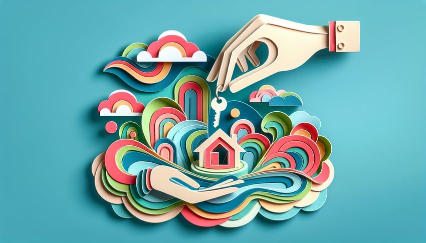 paper art illustration featuring a change of ownership form for FormCreatorAI article