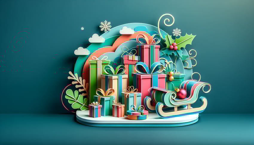 Paper art illustration featuring Christmas elements for giveaway entry form template.