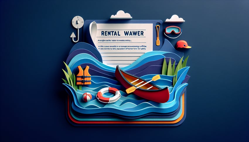 Paper art illustration showcasing a canoe rental waiver form design for FormCreatorAI article