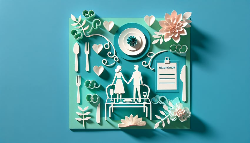 Paper art illustration depicting a table reservation form template for FormCreatorAI article