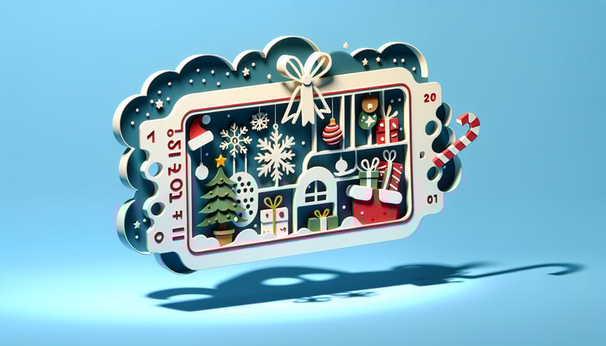 Paper art illustration featuring a Christmas raffle ticket form template for FormCreatorAI article