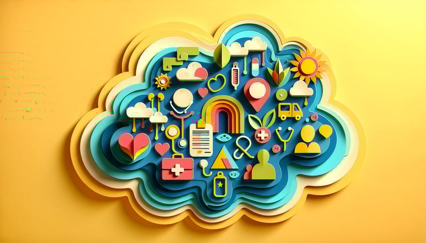 Paper art illustration depicting a therapy informed consent form with various sections and checkboxes for client information.