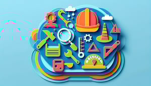 Colorful paper art illustration depicting a Job Safety Analysis form and related safety elements for FormCreatorAI article