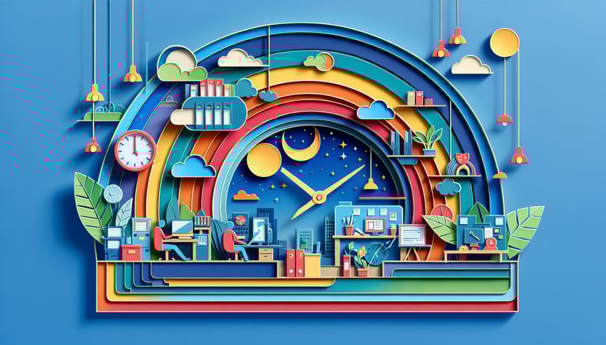 Paper art illustration featuring an overtime authorization form template with design elements relevant to FormCreatorAI
