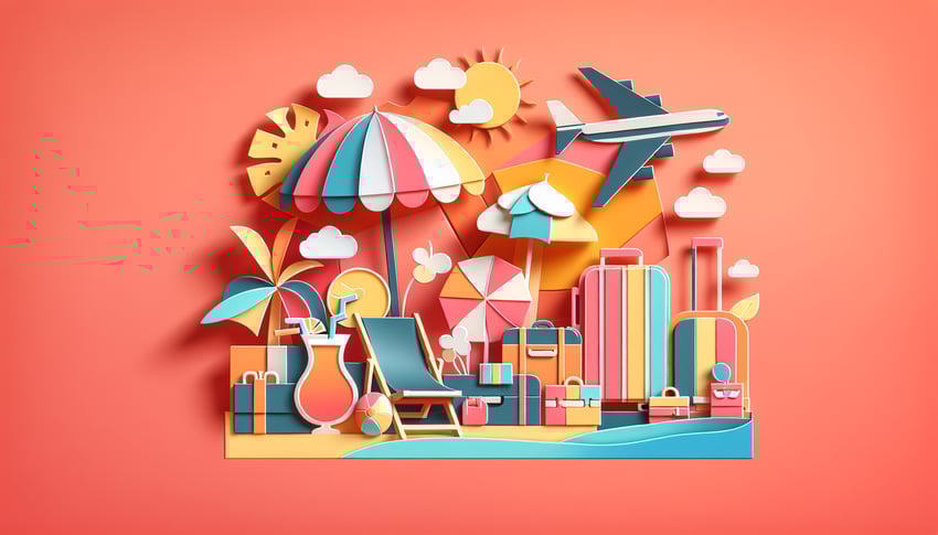 paper art illustration showcasing a vacation review form with design elements and colorful graphics for FormCreatorAI article