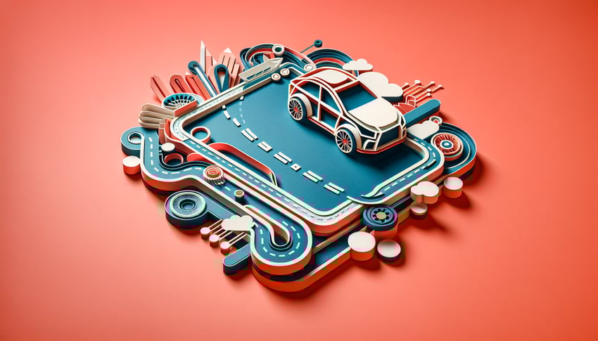 Paper art illustration showcasing a vehicle booking form design for FormCreatorAI