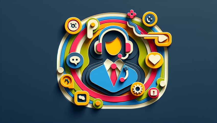 Paper art illustration depicting a call center representative job application form template for FormCreatorAI.