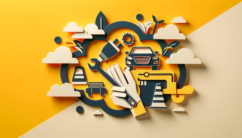 Paper art illustration depicting a vehicle inspection report with checklists and a clipboard for article on FormCreatorAI