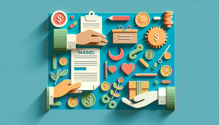 Paper art illustration depicting an in-kind donation form for FormCreatorAI article.