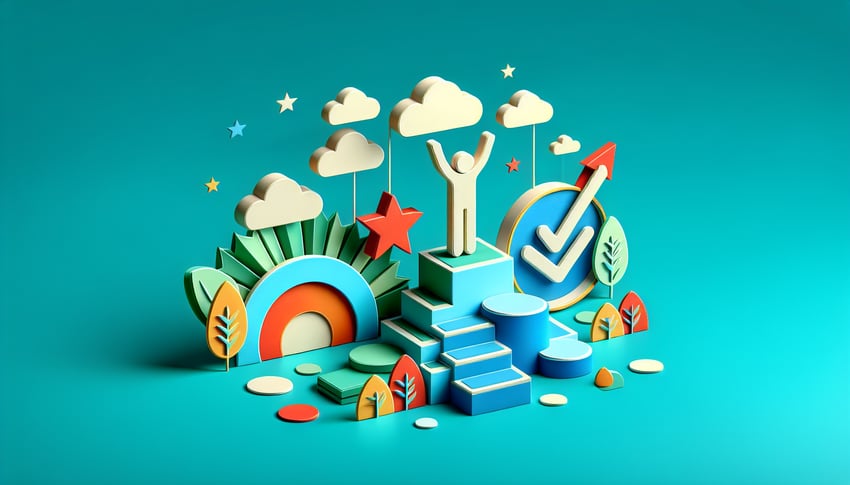 Paper art illustration depicting a performance review form with checkboxes and text for mid year evaluations