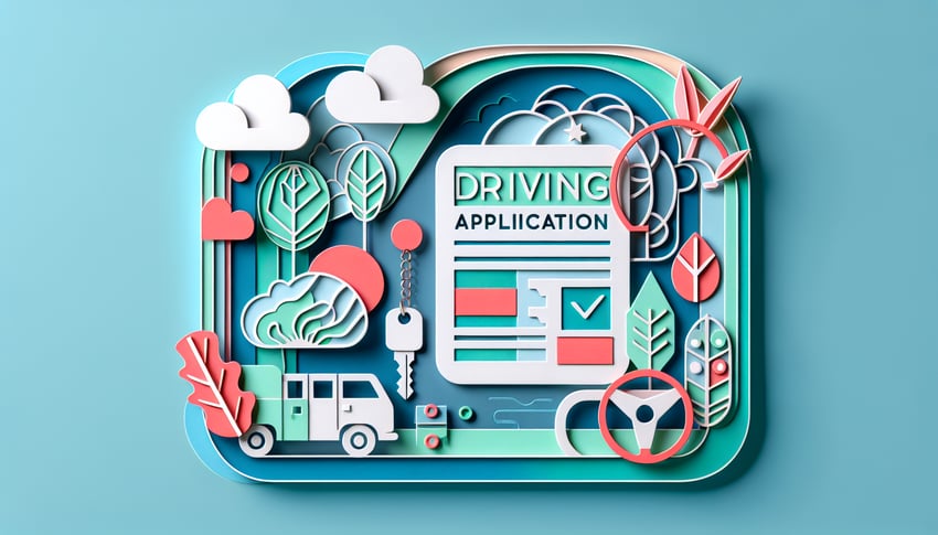 Paper art illustration depicting a driving license application form for FormCreatorAI article.