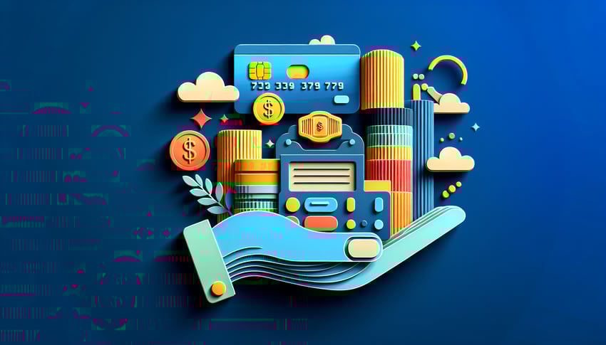 paper art illustration depicting a payment request form with various fields and a pencil for filling out information