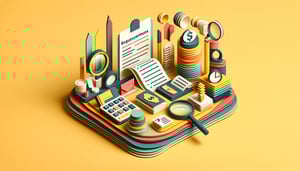 Paper art illustration featuring a reimbursement form template with various fields and icons for an article on FormCreatorAI