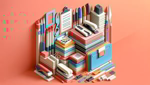 Paper art illustration showing a form for requisitioning office maintenance supplies, designed for FormCreatorAI article.