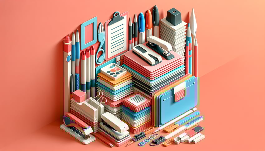 Paper art illustration showing a form for requisitioning office maintenance supplies, designed for FormCreatorAI article.