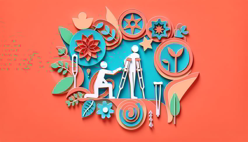 paper art illustration depicting a rehab application form with design elements for FormCreatorAI article