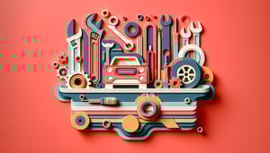 Paper art illustration depicting an auto repair release form for article on FormCreatorAI