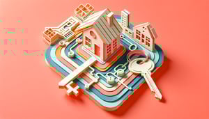 Paper art illustration featuring a real estate feedback form with checkboxes and text areas for comments and ratings