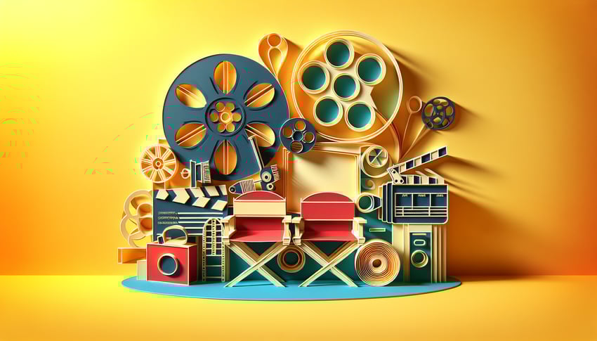 Paper art illustration depicting a cinema ticket order form template for FormCreatorAI article