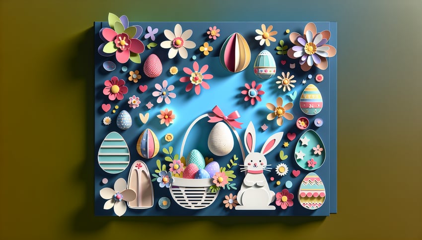 Paper art illustration featuring Easter treats like eggs and bunnies for an order form template article.