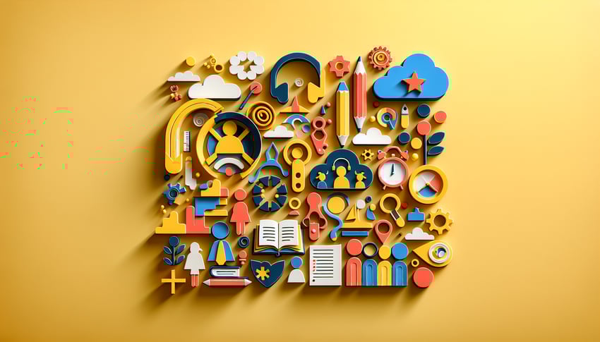 Colorful paper art illustration representing a student behavior survey form for FormCreatorAI article