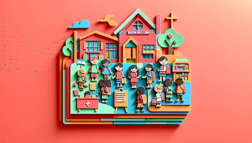 Paper art illustration related to Vacation Bible School registration form template and FormCreatorAI features.