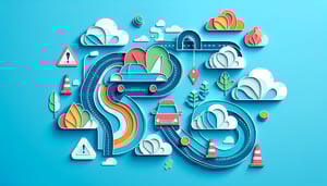 Paper art illustration featuring a road test form with checkboxes and driver evaluation elements for an article on FormCreatorAI