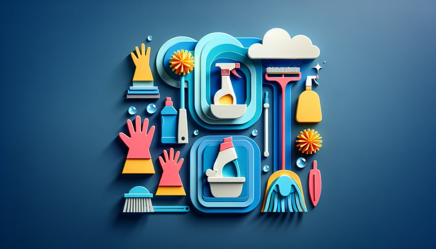 Paper art illustration featuring a bathroom cleaning checklist design for a form template.