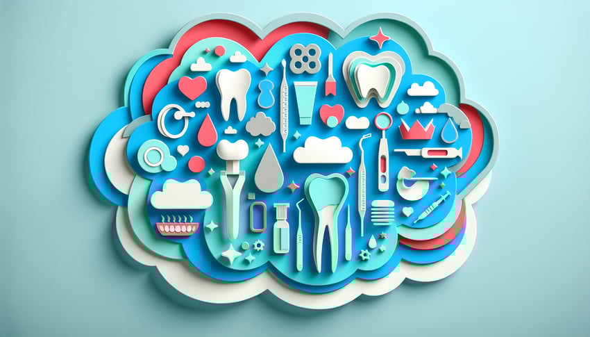 Paper art illustration depicting a caries risk assessment form for dental evaluation and analysis.