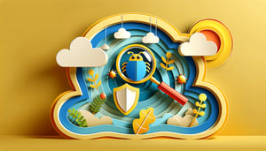 Paper art illustration depicting a bug report form template for FormCreatorAI article