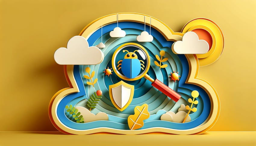 Paper art illustration depicting a bug report form template for FormCreatorAI article