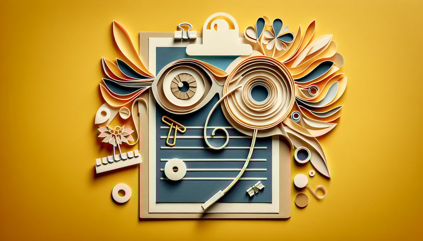 Paper art illustration depicting an optical registration form template for FormCreatorAI article