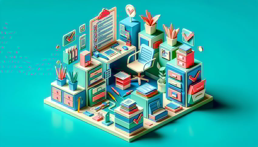 Paper art illustration representing an office inspection checklist with a professional layout and design elements.