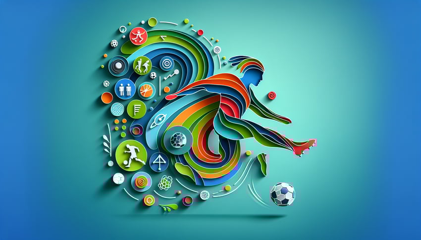 Paper art illustration depicting a soccer player evaluation form template for FormCreatorAI article.