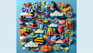 Paper art illustration featuring Halloween costumes and a voting form for a costume contest.