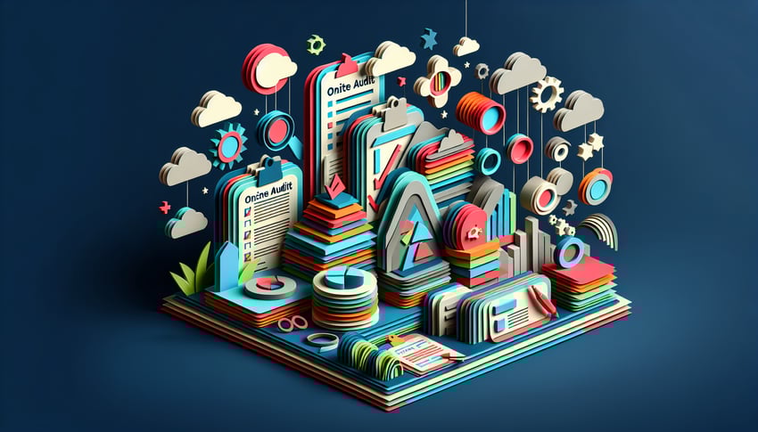 Paper art illustration depicting an onsite audit report form for FormCreatorAI article
