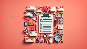 Paper art illustration depicting a job completion form for a template article on FormCreatorAI