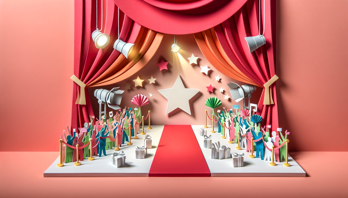 Paper art illustration showcasing a celebrity meet and greet form template design with vibrant colors and playful elements