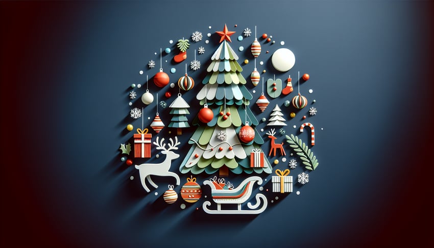 Paper art illustration featuring Christmas-themed elements for article about Christmas Poll Form Template FormCreatorAI
