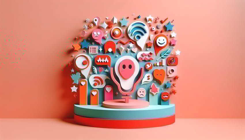 Paper art illustration depicting a customer survey form for Voice of the Customer article about FormCreatorAI