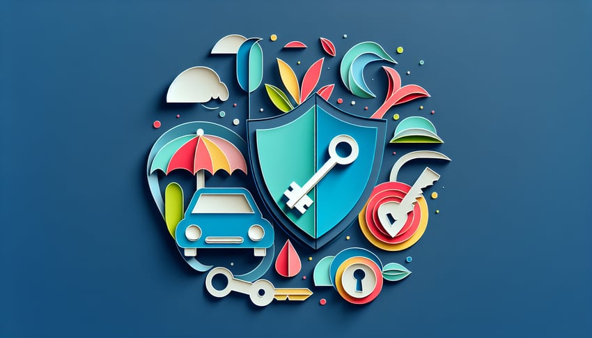 Paper art illustration featuring an auto insurance registration form template for FormCreatorAI article