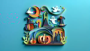 Paper art illustration featuring Halloween costumes and a contest entry form for FormCreatorAI