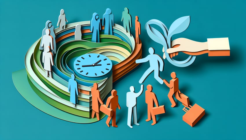 Paper art illustration depicting a shift swap request form layout for FormCreatorAI article