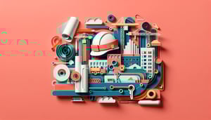 Paper art illustration depicting a construction bid template form design for FormCreatorAI.