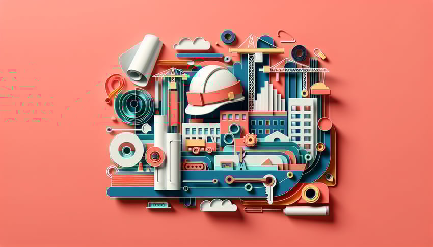 Paper art illustration depicting a construction bid template form design for FormCreatorAI.