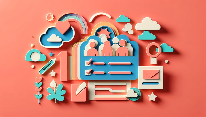 Paper art illustration featuring a membership survey form design for FormCreatorAI article