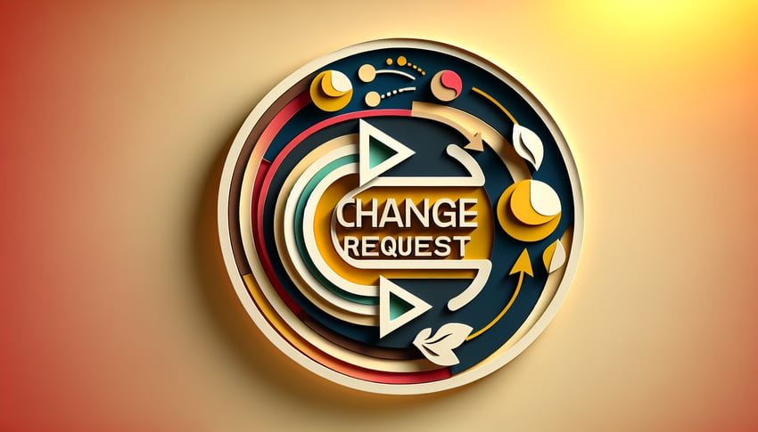 paper art illustration featuring a change request form design for an article on FormCreatorAI