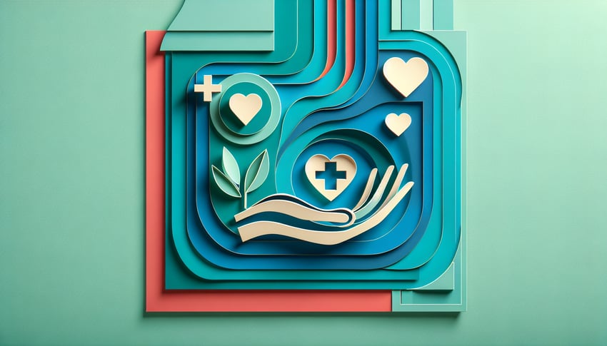 Paper art illustration depicting a domestic violence survey form with various sections and prompts for responses.