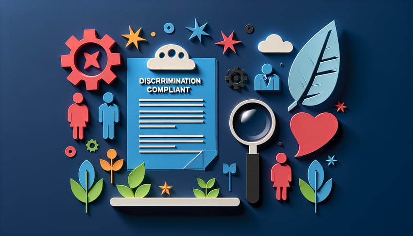 Paper art illustration depicting a discrimination complaint form template for FormCreatorAI article